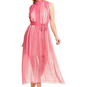 BCBGMAXAZRIA LONG SLEEVELESS PLEATED DRESS